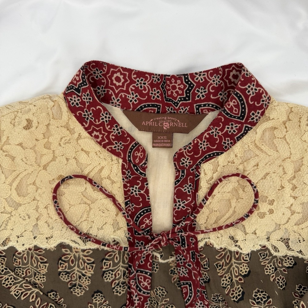 April Cornell XXS Cotton Lace Boho Tie Front Duster Peasant Cottagecore Cardigan - Picture 4 of 9